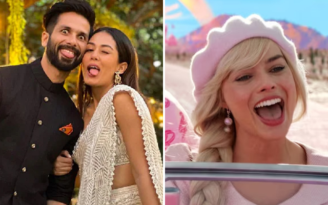 Shahid Kapoor, his wife and a still from 'Barbie' - (Source - Twitter)