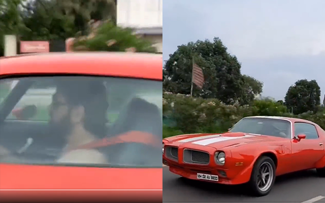MS Dhoni driving a vintage car in Ranchi (Source - Twitter)