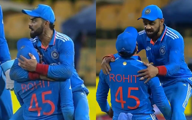 Rohit Sharma and Virat Kohli and Rohit Sharma hugging each other (Source - Twitter)