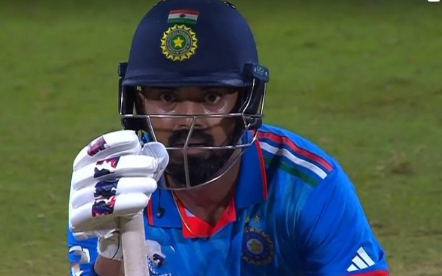 KL Rahul's reaction after his winning shot (Source - Twitter)