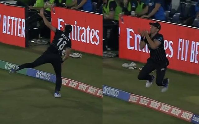 Trent Boult taking an amazing juggling catch (Source - Twitter)