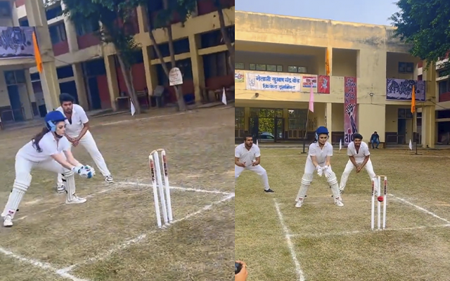 Urvashi Rautela playing cricket (Source - Twitter)