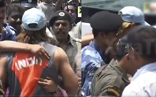 MS Dhoni's fangirl hugging him (Source - Twitter)